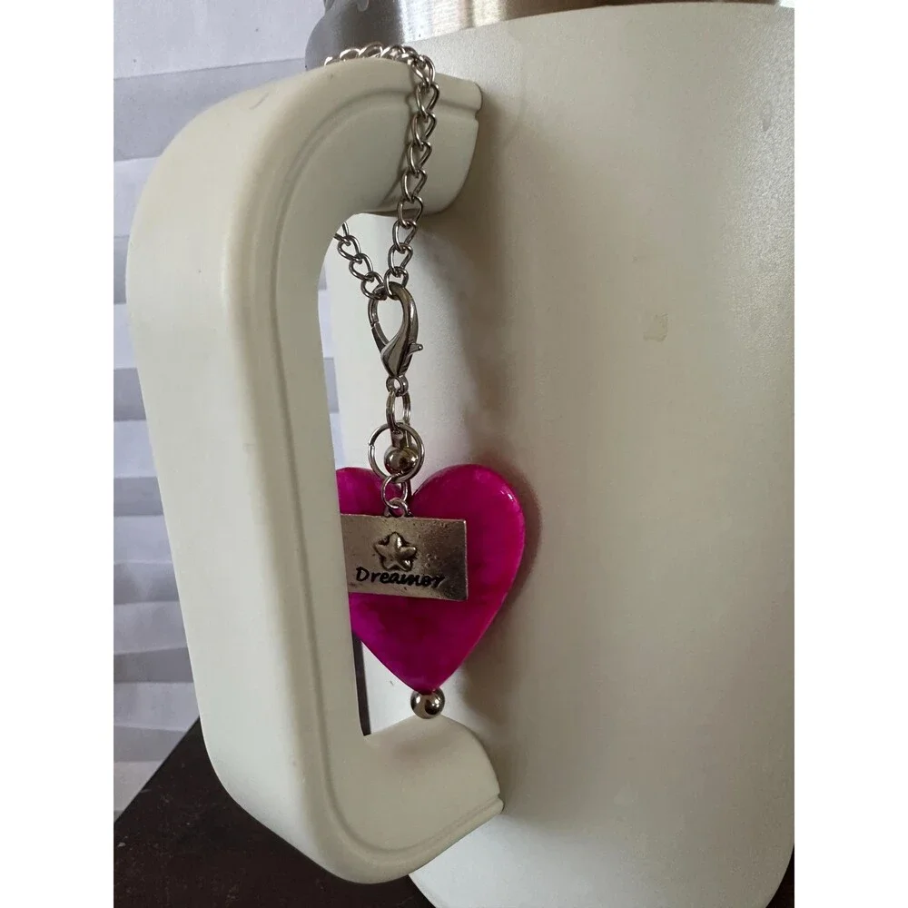 Handmade Coffee Travel Mug Charms Drink Cup Accessories Gift Magenta Heart